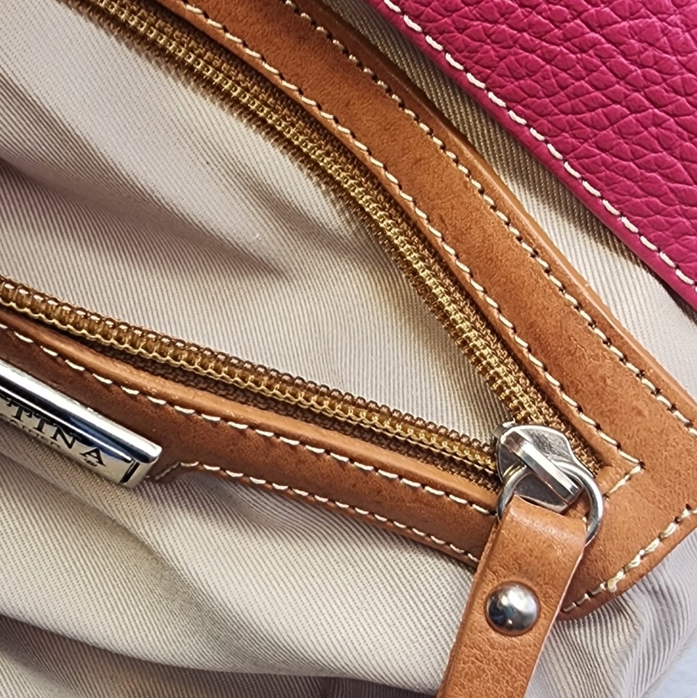 VALENTINA Saddle Leather Shoulder Bag Pink/Tan/Made in Italy EUC - Picture 10 of 17